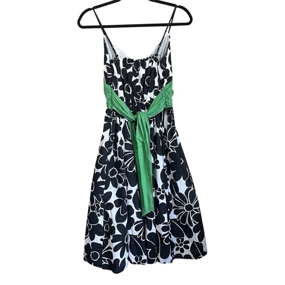 Max Studio 100% Cotton Black White Floral Sundress with Green Waistband Size S - Picture 2 of 6